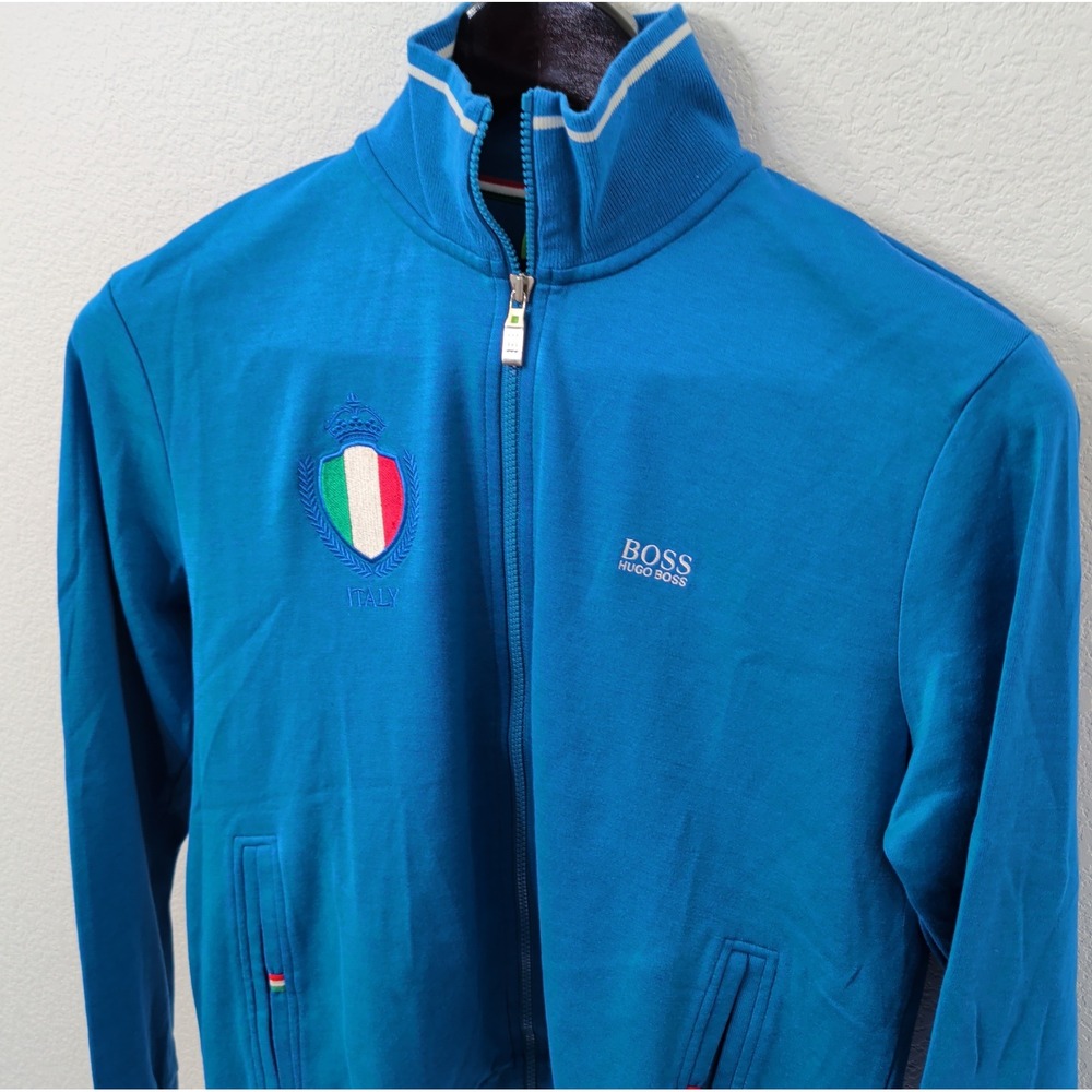 Hugo Boss Green Label Italy Track Jacket Blue Full Zip Mens Large L Sweatshirt